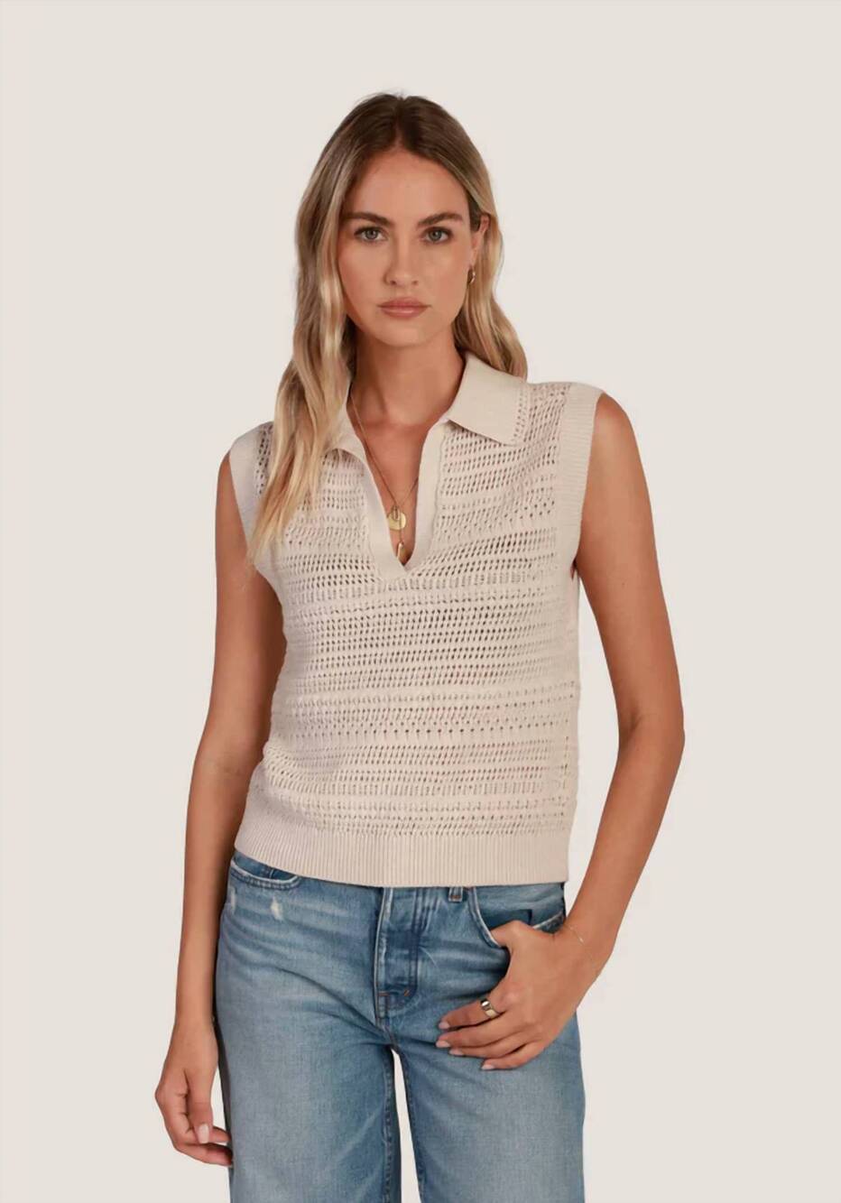 NEW DYLAN blair polo sweater in oatmeal